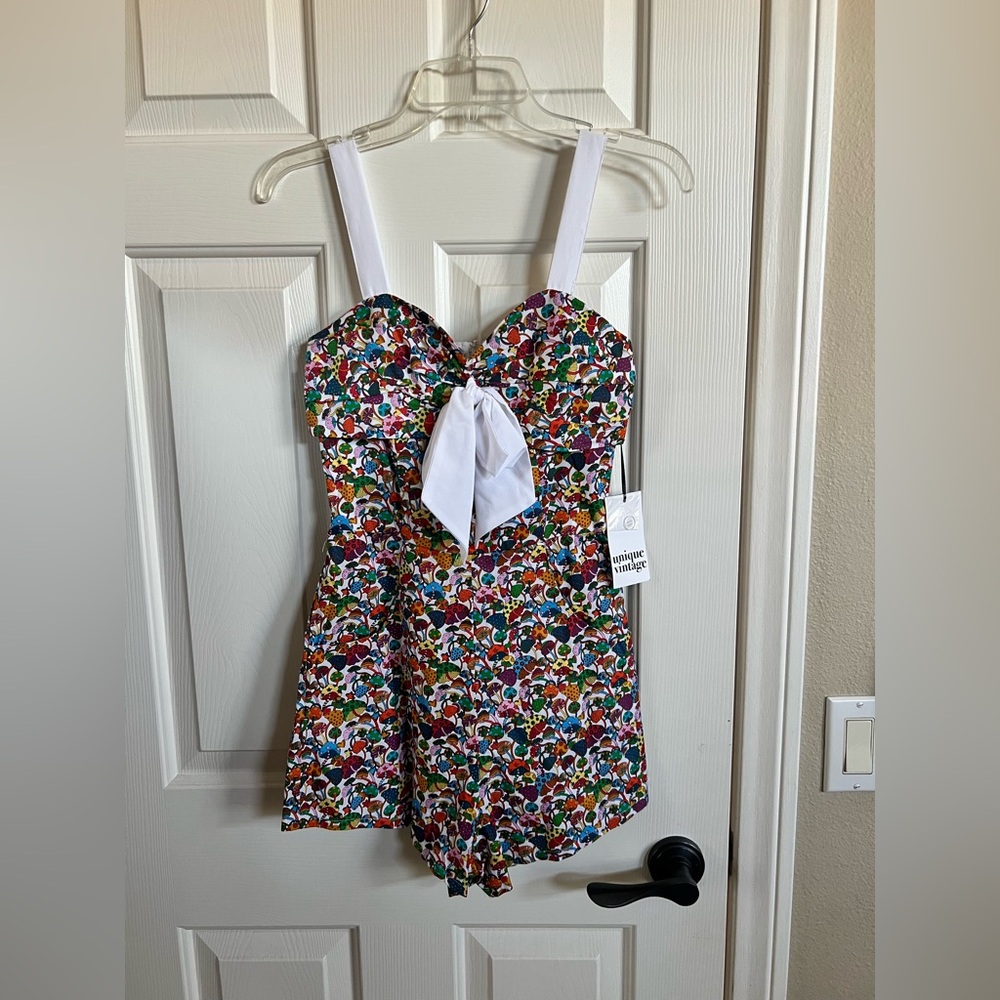 NWT! Unique Vintage Rainbow Mushroom Romper, size Small